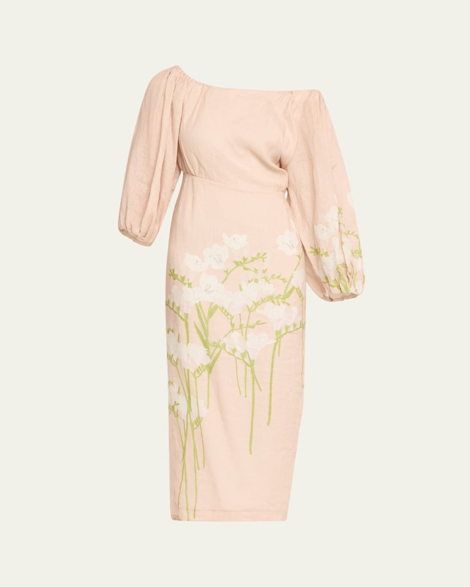 Printed Off-The-Shoulder Linen Dress